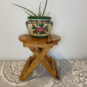Handmade Wooden Natural Square Foldable Planter Stand Stool